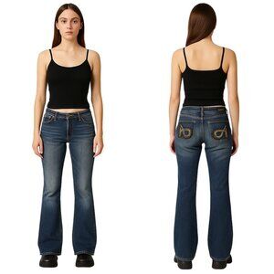 Y2K Akademiks Women's Low-Rise Boot Leg Denim Jeans Size 28